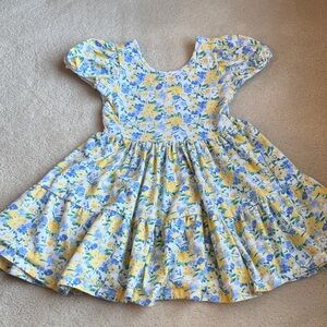 Janie and Jack Everyday Puff Sleeve Floral Yellow Blue White Dress Girls Size 5